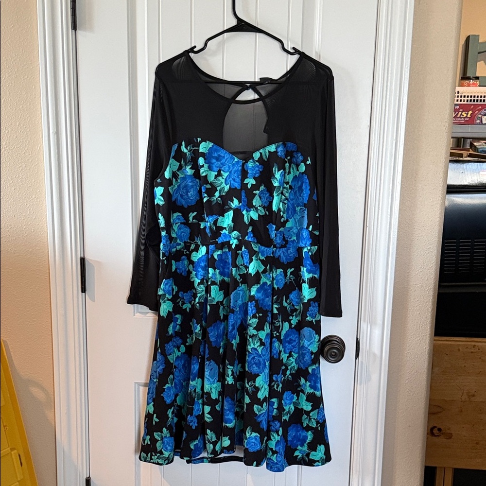 Torrid Black and Blue Floral Long Sleeve Dress